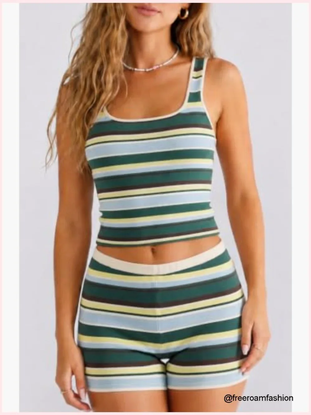 Striped Ribbed Knit Tank Top and Shorts Matching Set Summer Outfit